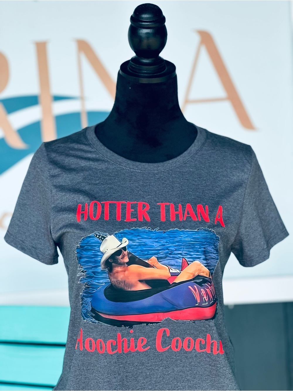Women's Gray Graphic Tee - 'Hotter Than A Aoochie Coochie'